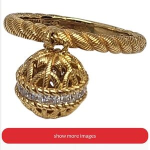 Judith Ripka Gold over Silver Ring with Detailing ball with CZ accents